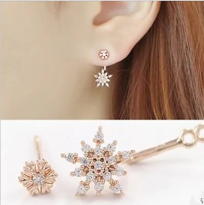 $9.98 • Buy Silver Gold Front Back 2 In 1 Cubic Zirconia Frozen Snowflake Stud Earrings S6