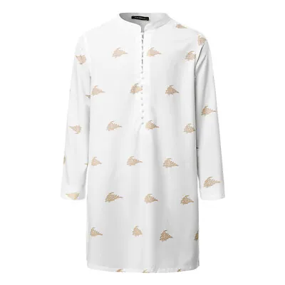 S-5XL Mens Long Sleeve Vintage Floral Top Casual Loose Party Kurta Shirt Tunic • £16.14