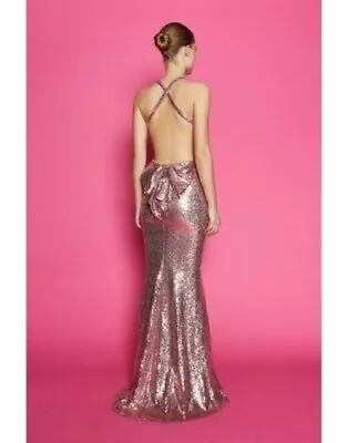 £50 • Buy New Coast Size 10 Pink Sexy Open Bow Back All Over Sequin Prom Dress Was £149