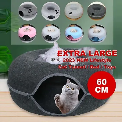 60cm Cat Tunnel Donut Cat Bed House Play Rabbit Pet Cave Nest Interactive Toy UK • £16.99