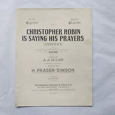 Christopher Robin Is Saying His Prayers (Vespers) AA Milne Music Sheet SIGNED • £20