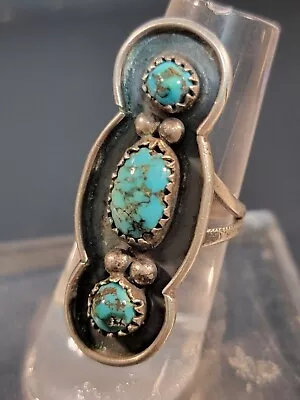 Old Pawn Navajo Signed BB Blue Morenci AZ Turquoise Sterling Silver Ring Sz 6 • $89.99