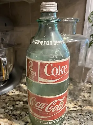 Vintage 1970's Coca-Cola 2 Liter 67.6 Fl Oz Size Empty 13  Glass Bottle W/ Cap • $6.80