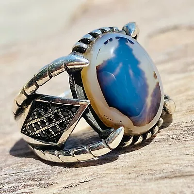 925 Sterling Silver Men Ring Natural Yemeni Sultani Agate Aqeeq Silverعقيق مصور • $50