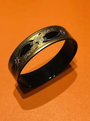 Michaela Frey Wide Black Gold Enamel Bangle Bracelet • $125