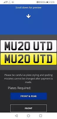 MU20 UTD Cherished Man Utd Number Plate.  • £1500