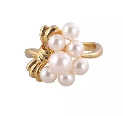 Mikimoto Pearl 18k Gold Bow Ring • $400