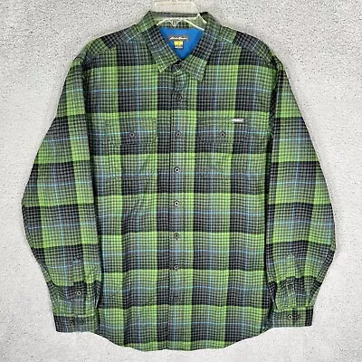 Eddie Bauer Shirt Mens Large Tall Green Plaid Travex Button Up Long Sleeve • $19.90