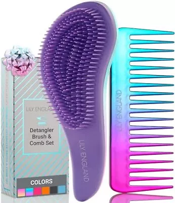 Detangle Hair Brush And Wide Tooth Comb Set Easy To Hold Detangler Hairbrush And • £12.39