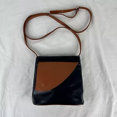 VERA PELLE Soft Italian Leather Crossbody Purse Made In Italy Navy Blue Brown • $39.99