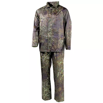 MFH 2-Piece Rain Suit Military Camping Jacket Trousers Trekking Flecktarn Camo • $34.95