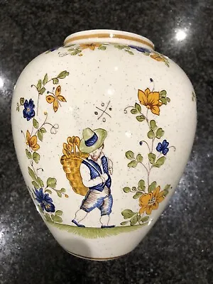 £30 • Buy Vieux Moustiers French Pottery Vase Man Floral And Bird Patterned Vintage.