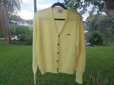 Vintage 80s JC Penney The Fox Sweater Cardigan Mens L Button Up V Neck Yellow  • $29