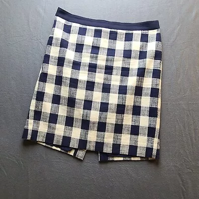 J CREW Pencil Skirt Size 12 Checked Lined Knit Blue & White • $11