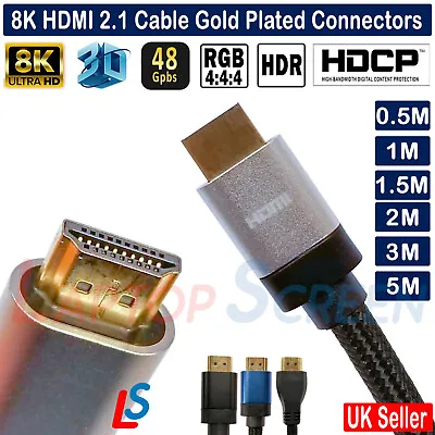 £12.98 • Buy Super Fast V2.1 8K HDMI CABLE ULTRA HD BRAIDED LEAD 8K 4K 3D HDTV LCD UHD