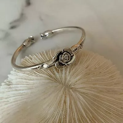 Vintage Flower Women Jewelry Bracelet Retro Rose 925 Sterling Silver Cuff Bangle • $9.85