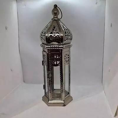 Patio Table Top Moroccan Style Lantern Metal & Glass Decking Lamp Decor • £12.99