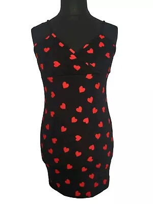 Womens Size 16-18 UK Black Red Heart Polkadot Bodycon Dress XL New Y2K Confetti • £16.95