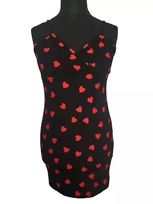 Womens Size 16 UK Black Red Heart Polkadot Bodycon Dress XL New Y2K Confetti • £16.95