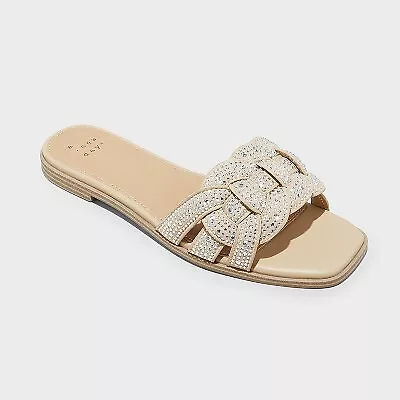 Women's Maggie Rhinestone Slide Sandals - A New Day Silver 8.5 • $14.09