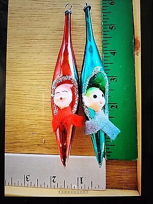 Vintage Mercury Glass Diorama Tear Drop Santa And Elf Christmas Ornament Japan • $250