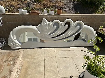 AMAZING POST MODERN WHITE CURVY SWAN ART DECO HEADBOARD KING VINTAGE 80s • $1495