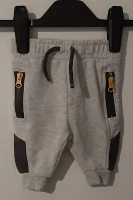 Jogging Bottoms Grey Cuffed Leg Zip & Tie Detail Baby Boys Primark 0-3 Months • £2.50