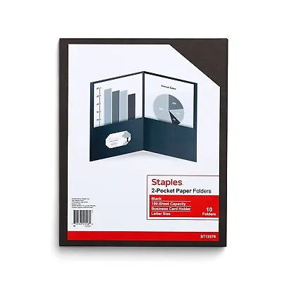 Staples 2-Pocket Folders Black 10/Pack (13376-CC) • $9.80