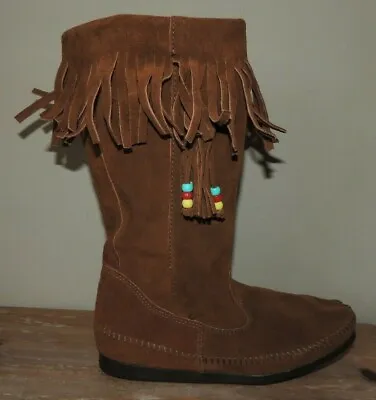 New Womens Minnetonka *single Rightboot* Fringe Suede Boots Side Bead Festival 9 • $12.99