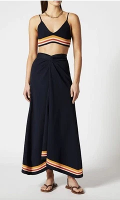 $59 • Buy Scanlan And Theodore Crepe Navy Knit Stripe Wrap Skirt XS S