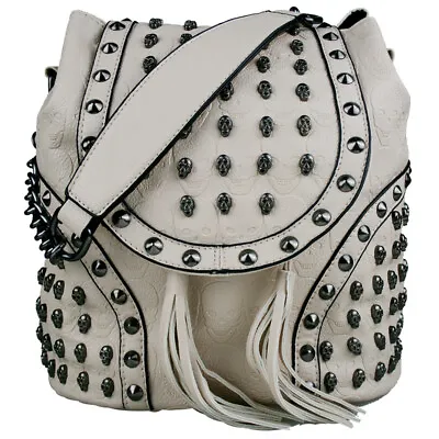 £19.99 • Buy Retro Shoulder Bag PU Leather Skull Embossed Studded Goth Backpack Tote Handbag 