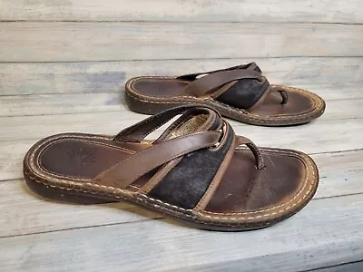 Ugg Brown Leather Sandals Womens Size 9 Sheepskin Lining Thongs Flip Flops • $25