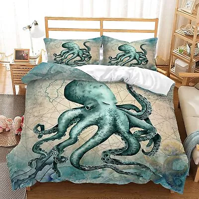 Octopus Blue Marine Animals Duvet Quilt Cover Double Bedding Set Pillowcase • £29.76