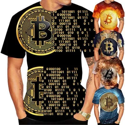 Bitcoin Hip Hop Streetwear 3D Womens/mens Short Sleeve T-Shirt Casual Tops Tee • $8.79