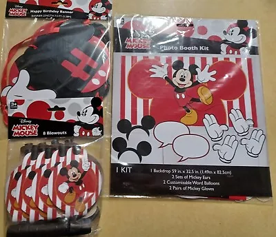 Disney Mickey Mouse Birthday Lot Party Supplies Banner Photo Booth Kit Blowouts • $18