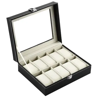 Mens  10 Grids Pu Leather Watch Display Case Collection Storage Holder Box • £9.99