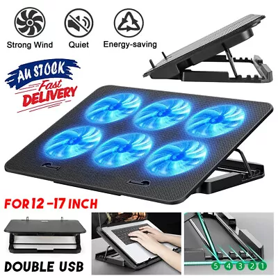 6 Fans LED USB Cooler Cooling Pad Laptop Notebook 7 -17  Stand Adjustable Height • $27.85