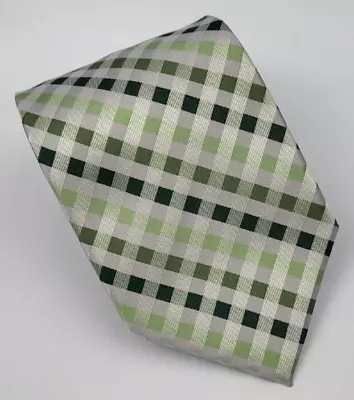 Stafford Essentials Polyester Tie Gray Green Plaid Men Necktie Skinny 57 X 3.25 • $9.74