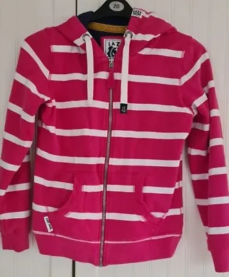 Ik 8 Lazy Jacks Women's Hooded Zipped Sweatshirt Cerise Pink White Stripes Fab • £4.80