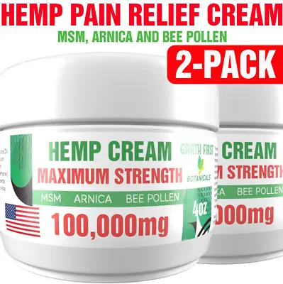 $24.75 • Buy Natural Hemp Pain Relief Cream Made In USA | MSM Arnica Bee Pollen (8 Oz Total)