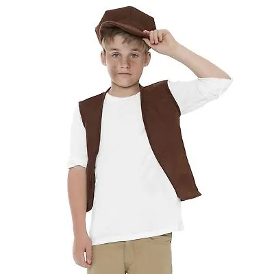 7-9 Yrs Twist Victorian Urchin Waistcoat Cap Brown Play Oliver School Book Week • £10.34