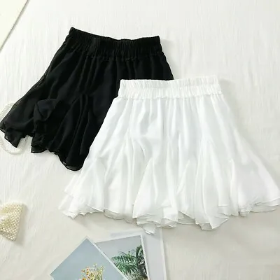 £19.25 • Buy Women Girl Chiffon Ruffle Skirt Short Mini Irregular Frill Hem High Waist Casual