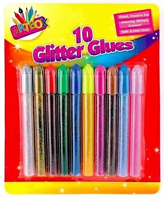 10Pc Glitter Glue Gel Pens Tubes Assorted Sparkly Colours Kids DIY Art Craft  • £3.39
