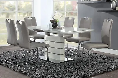 NEW 55 -71  Wide Contemporary White High Gloss Modern Dining Table & Chairs Set • $1099.99