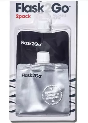 Flask2Go Foldable Flask 7.5 Oz Liquid Each Reusable Freezable Black Silver *NEW* • $11.89