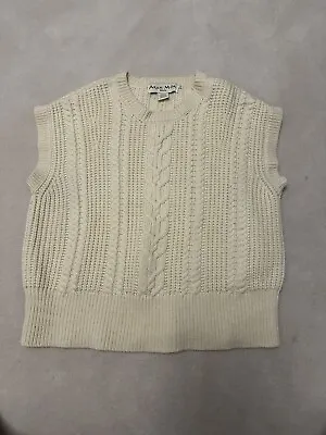 Aran Mor Ireland 100% Merino Cream Wool Cable Knit Sleeveless Jumper Oversized L • $34.81