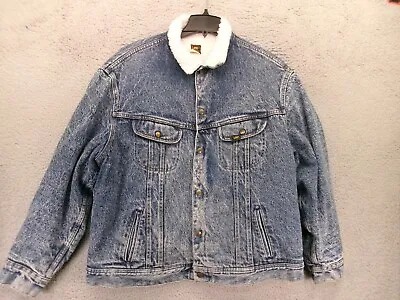 Vintage Lee Denim Jacket Mens XL Sherpa Lined Blue Acid Wash Trucker USA • $49.95