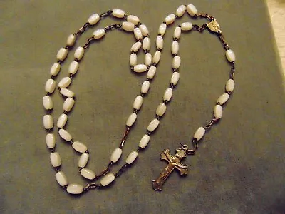 Beautiful Vintage Oblong Glass White Beaded Rosary • $145