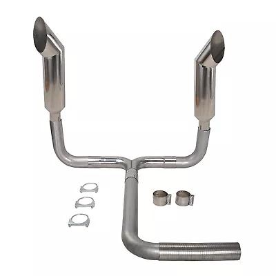 4''Turbo Dual Smoker Diesel Exhaust Stack T Pipe+2X 4 In 8 Out Angle Cut Tips SL • $409.99