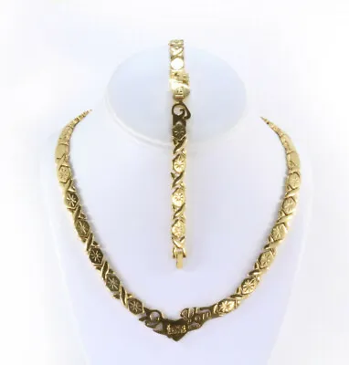 Stainless Steel Gold Tone I LOVE YOU Hugs & Kisses Set XO Necklace & Bracelet 18 • $24.95